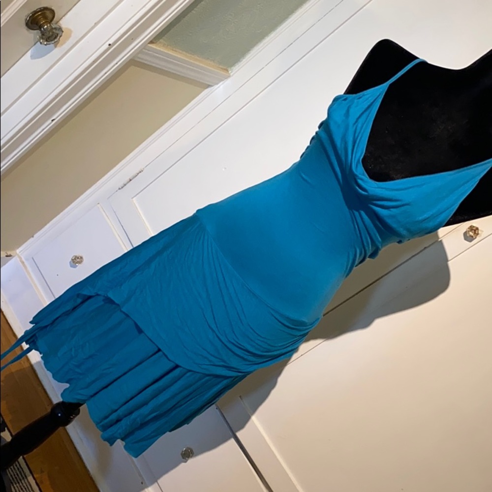Teal Blue Modal Fairy Dress. Asymmetrical hem. SzM